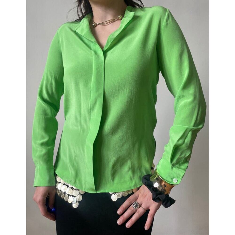 Polo Ralph Lauren Women Silk Blouse Y2K boho top light Green Size 6 A000699 - Picture 2 of 10